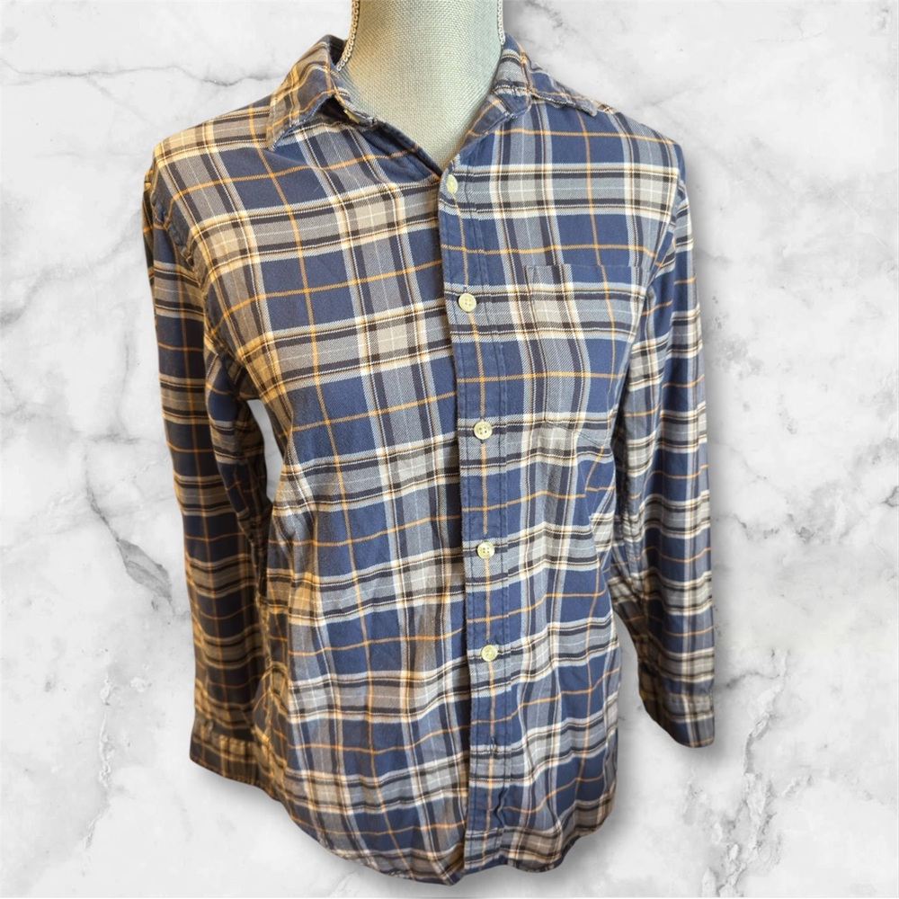 J. Crew Navy and Orange Plaid Shirt